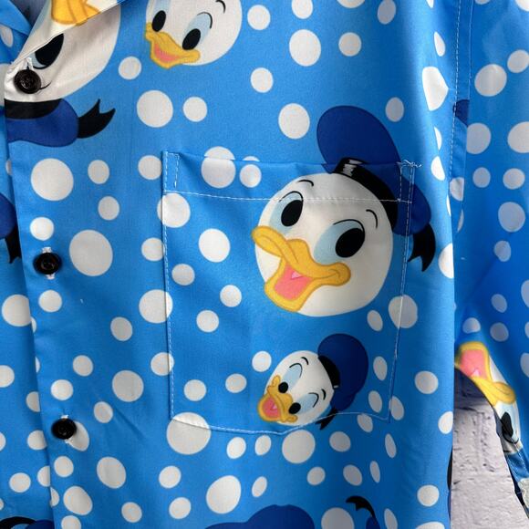 Donald Duck All over print Button Up Shirt Blue white Large - Picture 6 of 9